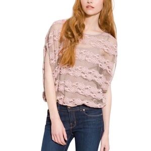 Free People Pink Lace Floral Oversized Sheer Bubble Top